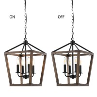 4 Lights Farmhouse Kitchen Island Lighting,Dining Room Black Wood Chandelier,Rustic Lantern Pendant Lighting For Hallway Foyer Entryway.E12 Bulb,12.6