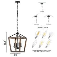 4 Lights Farmhouse Kitchen Island Lighting,Dining Room Black Wood Chandelier,Rustic Lantern Pendant Lighting For Hallway Foyer Entryway.E12 Bulb,12.6