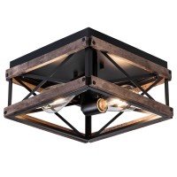 Mayful Flush Mount Light Fixture, 2-Light Rustic Ceiling Light Combine With Metal And Wood Frame, Farmhouse Ceiling Light For Kitchen Hallway Entryway Bedroom Porch Living Room