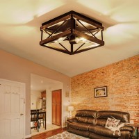 Mayful Flush Mount Light Fixture, 2-Light Rustic Ceiling Light Combine With Metal And Wood Frame, Farmhouse Ceiling Light For Kitchen Hallway Entryway Bedroom Porch Living Room