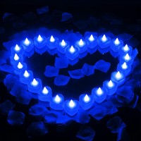 Honoson Valentines Day Rose Petals For Romantic Night For Her Set 24 Pcs Flameless Romantic Led Candles With 1000 Pcs Artificial Rose Petals For Wedding Anniversary Decor (Blue)