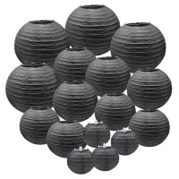 16 Pieces Paper Lanterns Decorative Black Paper Lantern Round Chinese Paper Lanterns For Birthday Wedding Halloween Home Decor Party Decoration