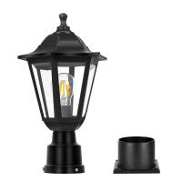 Fudesy Outdoor Post Light, Exterior Lamp Post Light Fixture With Pier Mount Base, Waterproof Pole Lantern Lighting With E26 Socket, Matte Black Plastic Lamp For Garden Patio Pathway(Led Bulb Included)