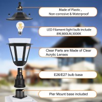 Fudesy Outdoor Post Light, Exterior Lamp Post Light Fixture With Pier Mount Base, Waterproof Pole Lantern Lighting With E26 Socket, Matte Black Plastic Lamp For Garden Patio Pathway(Led Bulb Included)