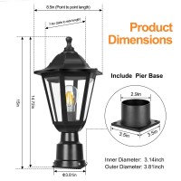 Fudesy Outdoor Post Light, Exterior Lamp Post Light Fixture With Pier Mount Base, Waterproof Pole Lantern Lighting With E26 Socket, Matte Black Plastic Lamp For Garden Patio Pathway(Led Bulb Included)