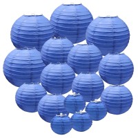 16 Pcs Dark Blue Paper Lanterns(Size Of 4?, 6?, 8?, 10?) Chinese/Japanese Paper Hanging Decorations Ball Lanterns Lamps For Weddings, Birthdays, Parties And Events