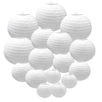 16 Pack White Paper Lanterns White Hanging Paper Lantern Decorative Round Chinese Paper Lanterns For Weddings, Birthdays, Party Decoration (4?, 6?, 8?, 10?)