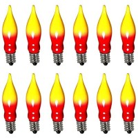 Doratale 12 Pack Christmas Flame Tip Lights Bulb, Red Yellow Flame Shaped Bulb For Candle Lamps, Outdoor C18 String Light, C7/E12 Candelabra Base Flame Light Bulbs, 7 Watt, 120 Volt- Red/Yellow