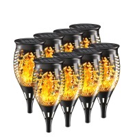 Solar Tiki Torch Lights With Flickering Flames For Garden, Torch Stake Light Outdoor Decorative, Waterproof Landscape Flame Lights With Auto On/Off For Garden Party Pathway (8 Pack Yellow, 12 Leds)