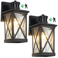 Motion Sensor Outdoor Wall Lantern 2-Pack Modern Dusk To Dawn Exterior Lighting Fixtures Outside Wall Mount Sconce Pir Motion Activated, Matte Black With Clear Glass Coach Light For House, Front Porch