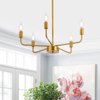 Shansrui Modern Gold Bronze Candle Chandelier 5-Lights Vintage Chandelier Brushed Brass Chandeliers E12 Hanging Pendant Light Fixtures Dining Room Chandelier For Living Room Kitchen Island