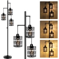 Rottogoon Dimmable Floor Lamp, Industrial Standing Floor Lamp For Living Room, Tall Farmhouse Rustic Lamp With 3 Led Bulbs, Tree Floor Lamp For Bedrooms, Living Room, Home Office, Metal, Black, 68