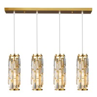 Lmqnine 4 Light Gold Pendant Lighting Modern Pendant Light Mini Crystal Chandeliers Adjustable Pendant Light Fixture For Kitche