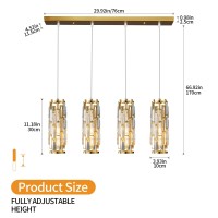 Lmqnine 4 Light Gold Pendant Lighting Modern Pendant Light Mini Crystal Chandeliers Adjustable Pendant Light Fixture For Kitche