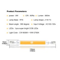 Lustaled 118Mm R7S Led Bulb - 9W J Type 118Mm Double Ended Led Floodlight Bulbs, T3 R7S Base Linear 100W Halogen Replacement For Security Light Reading Lamp Floor Lamp (Warm White 2700K, 4-Pack)