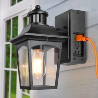 Vdkk Outdoor Lights With Outlet, 3 Lighting Modes Motion Sensor Porch Light, Dusk To Dawn Light Fixture For House, Waterproof Aluminum Anti-Rust Exterior Wall Light For Garage(Not Included Bulb)