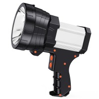 Samyoung Spotlight 120000 Lumen Super Bright, 10000 Mah 30 Hours Led Rechargeable Flashlights, Ip65 Waterproof Rechargeable Spotlight Come With Collapsibletripod & Strip For Hunting Boat Camping