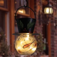 Starsoul Snowman Solar Lanterns Christmas Outdoor Hanging Lantern Waterproof Decorative Snowman Lamps Decor For Garden Patio