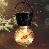 Starsoul Snowman Solar Lanterns Christmas Outdoor Hanging Lantern Waterproof Decorative Snowman Lamps Decor For Garden Patio