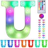 Colorful Light Up Letters Led Marquee Letter Lights With Remote 18 Colors Letters With Lights For Wedding Birthday Party Lamp Christmas Home Bar Decoration - Diamond Design Battery Powered - U