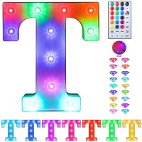 Colorful Light Up Letters Led Marquee Letter Lights With Remote 18 Colors Letters With Lights For Wedding Birthday Party Lamp Christmas Home Bar Decoration - Diamond Design Battery Powered - T