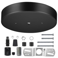 Canomo 6 Inch Black Ceiling Lighting Canopy Kit Ceiling Plate Cover 3 Holes For Pendant Light And Chandelier With All Hardware Includes Loop, Cross Bar And Mounting Screws