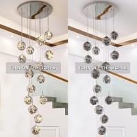 Kaucqi 15-Light Led Staircase Chandelier Crystal Ceiling Lights Large Chandeliers For High Ceilings, Entryway Modern Lighting Fixture Villas And Stairs, Adjustable Length 23