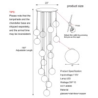 Kaucqi 15-Light Led Staircase Chandelier Crystal Ceiling Lights Large Chandeliers For High Ceilings, Entryway Modern Lighting Fixture Villas And Stairs, Adjustable Length 23