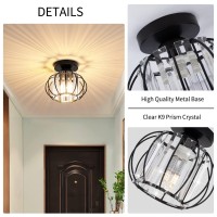 Tislyco Mini Black Semi Flush Mount Ceiling Light Fixture, Modern Ceiling Light Farmhouse Small Chandeliers Fixtures, Crystal Ceiling Lamp Indoor Lighting For Bedroom Bathroom Hallway Living Room