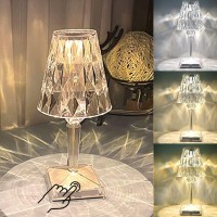 Crystal Table Lamp Touch Control Crystal Rose Lamp 2000Mahrechargeable Led Diamond Table Lamps With 3 Color Changing Light