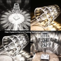 Crystal Table Lamp Touch Control Crystal Rose Lamp 2000Mahrechargeable Led Diamond Table Lamps With 3 Color Changing Light