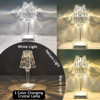 Crystal Table Lamp Touch Control Crystal Rose Lamp 2000Mahrechargeable Led Diamond Table Lamps With 3 Color Changing Light