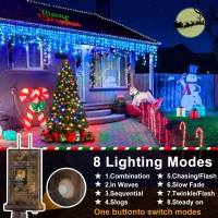 Christmas Lights Outdoor Decorations 1280 Led 131Ft Ice Lights For Outside Clear Wire 8 Modes Plug In 240 Drops Ice String Lig