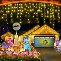 Christmas Lights Outdoor Decorations 1280 Led 131Ft Warm White Ice Lights Clear Wire 8 Modes Plug In 240 Drops Ice String Ligh