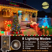 Christmas Lights Outdoor Decorations 1280 Led 131Ft Warm White Ice Lights Clear Wire 8 Modes Plug In 240 Drops Ice String Ligh