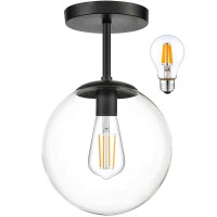 Globe Semi Flush Mount Ceiling Light Clear Glass Globe Ceiling Light Matte Black Finish Contemporary Mid Century Modern Style Lighting Fixture Hallway Living Room Kitchen Bedroom Storage (Bulb Incl.)