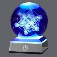 Xintou 3D Metatron'S Cube Crystal Ball With Led Colorful Lighting Touch Base, Flower Of Life Night Light, Grid Sacred Geometry Sphere For Meditation Decor, Spiritual Decor