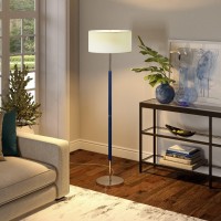 Henn&Hart 2-Light Floor Lamp With Fabric Shade In Blue/Polished Nickel/White, Floor Lamp For Home Office, Bedroom, Living Room