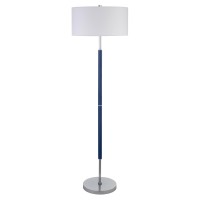 Henn&Hart 2-Light Floor Lamp With Fabric Shade In Blue/Polished Nickel/White, Floor Lamp For Home Office, Bedroom, Living Room