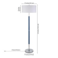 Henn&Hart 2-Light Floor Lamp With Fabric Shade In Blue/Polished Nickel/White, Floor Lamp For Home Office, Bedroom, Living Room