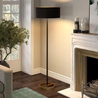 Henn&Hart Estella Two-Tone Floor Lamp With Fabric Shade In Matte Black/Brass/Black, 62