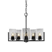 Atlas 5 Light Chandelier In Matte Black Finish With 4 Smoke Bubble Glass