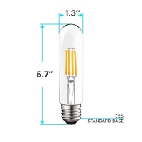 Luxrite T10 Led Bulb, 5W=60W Equivalent, 3000K Soft White, Vintage Edison Filament Bulb, 500 Lumens, Tubular Light Bulb, Damp Rated, Ul Listed, E26 Standard Base (3 Pack)