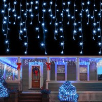 Joliyoou Dripping Icicle Lights, 360 Leds 29.5Ft Icicle Christmas Lights, 8 Modes Curtain Fairy Lights With 60 Drops, Outdoor Indoor Xmas Holiday Wedding Party Decorations, Blue