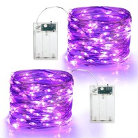 Brizlabs Purple Halloween Lights, 19.47Ft 60 Led Purple Fairy Lights, 2 Modes Battery Halloween String Light, Indoor Silver Wire Halloween Twinkle Lights For Halloween Themed Party Carnival Decoration