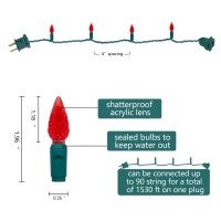 Yongzhenlite Ul Listed 50 Count C6 Led Christmas Lights Classic C6 Strawberry Christmas Light Bulbs Outdoor Led String Lights Fo