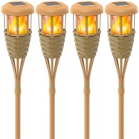 Evelynsun Tiki Torch Solar Lights Outdoor - Solar Torch Light With Flickering Flame Waterproof Garden Tiki Torches For Outside