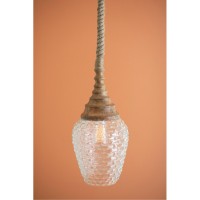 Clear Glass And Mango Wood Pendant Light With Rope