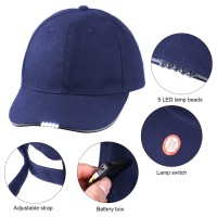 2 Pieces Hands-Free Led Baseball Cap 5 Led Battery Powered Headlamp Hat Led Flashlight Cap For Fishing Jogging Camping Hand Work (Black, Navy)