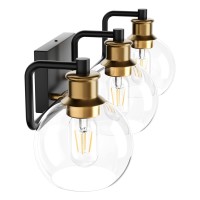 Tipace Black Gold Vintage Bathroom Vanity Light Fixtures Over Mirror Glass Globe 3 Lights Industrial Vanity Lights Farmhouse B